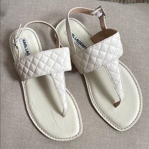 Karl Lagerfeld Paris Mildred Cream Leather Sandals 6.5M